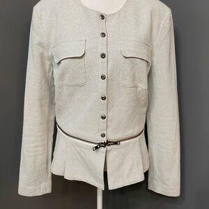 CAROL ANDERSON By Invitation White Black Blazer Snaps Zip Peplum hem Jacket 14